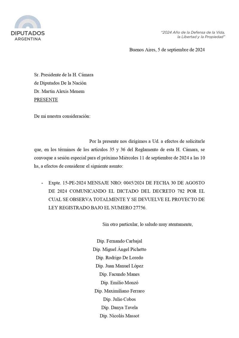 La oposición pidió una sesión en Diputados para rechazar el veto a la reforma jubilatoria