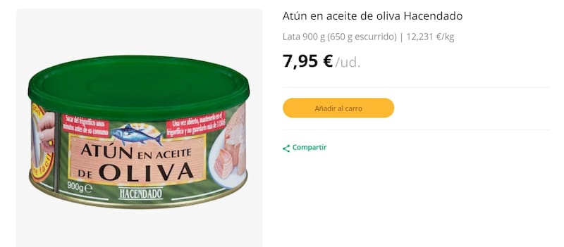 Mercadona: el atún en aceite de Oliva de la marca Hacendado fue elegido como el mejor de España por la OCU. (Foto: www.mercadona.es).