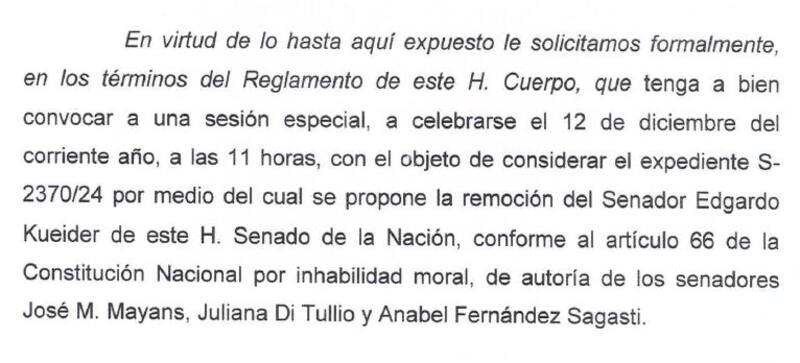 Los senadore de UxP quieren rmeover a Kueider el próximo jueves.