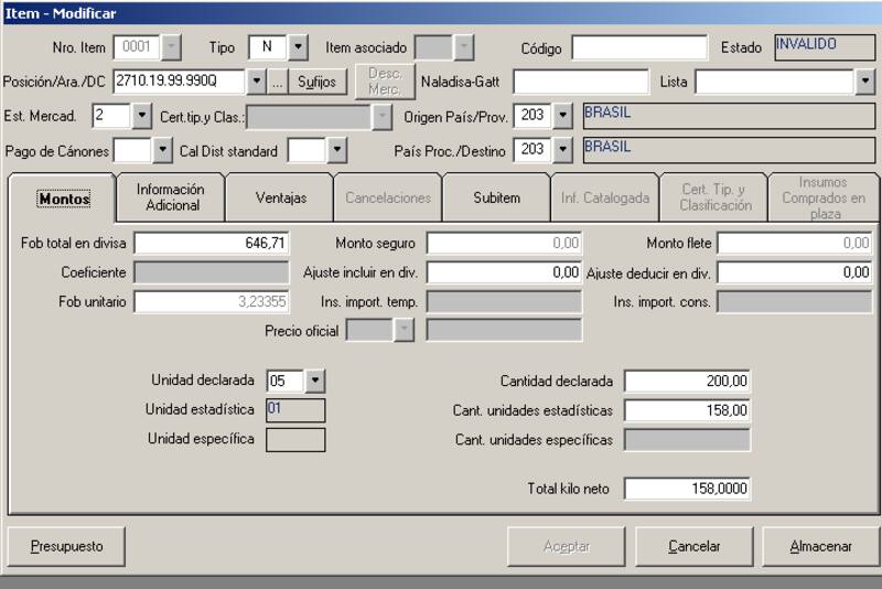 Ilustración 3: Datos del ítem.