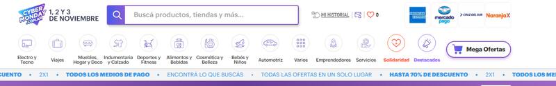 Barra superior del sitio oficial Cyber Monday.