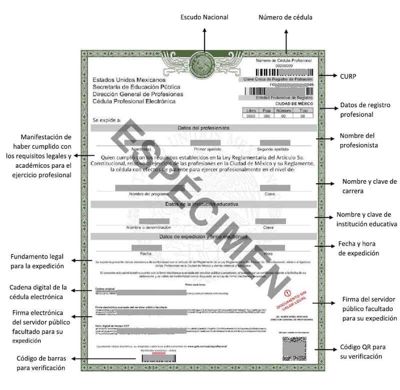 Nuevo formato de la Cédula Profesional Electrónica. Fuente: Archivo.