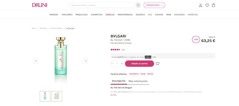 Disponible en España con un importante descuento, esta fragancia unisex es ideal para el uso diario. (Foto: www.druni.es)