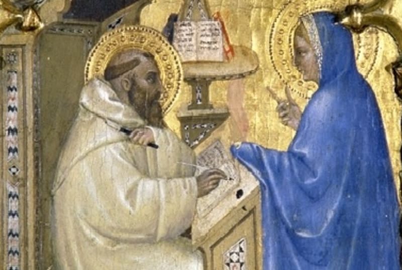 Representación de la aparición de la Virgen a San Bernardo.