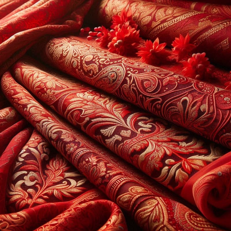 Telas en rojo escarlata. Fuente: Bing AI.