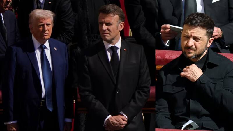 Donald Trump, Emmanuel Macron y Volodímir Zelenski en el funeral del papa Francisco.
