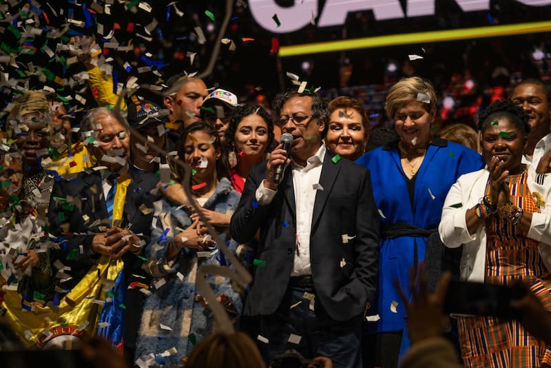 Gustavo Petro, durante la celebración por el triunfo electoral.