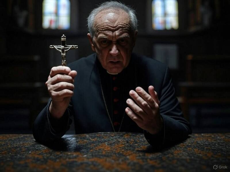 Ilustración de un momento de exorcismo en la Iglesia católica. Fuente: Grok IA.