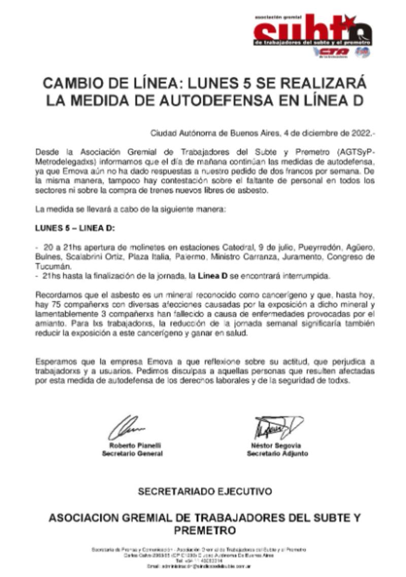 El comunicado de AGTSyP.