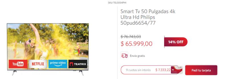 Philips 4K ultra HD modelo 50pud6654/77