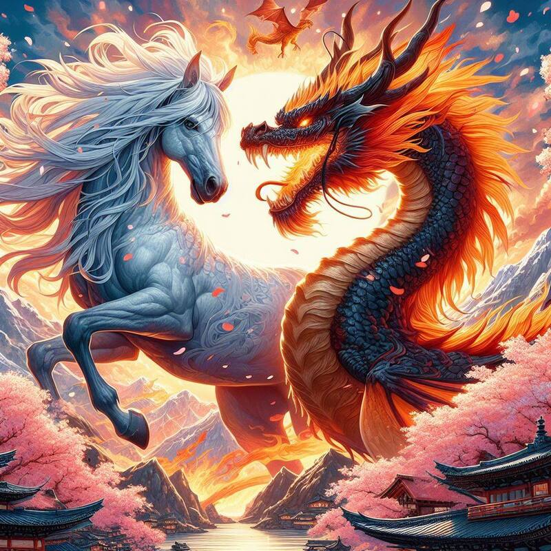 Caballo y el Dragón en el Horóscopo Chino. Fuente: Bing AI.