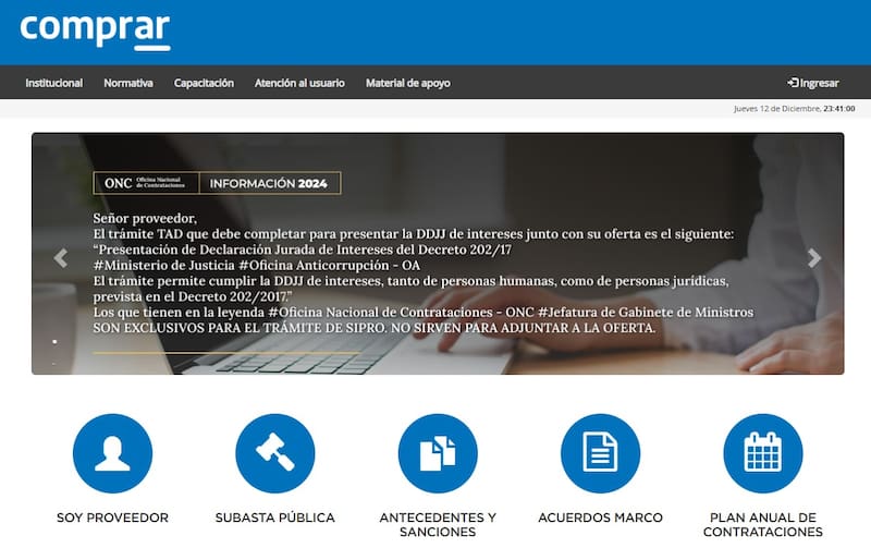 El sistema de contrataciones para bienes y servicios, COMPR.AR.