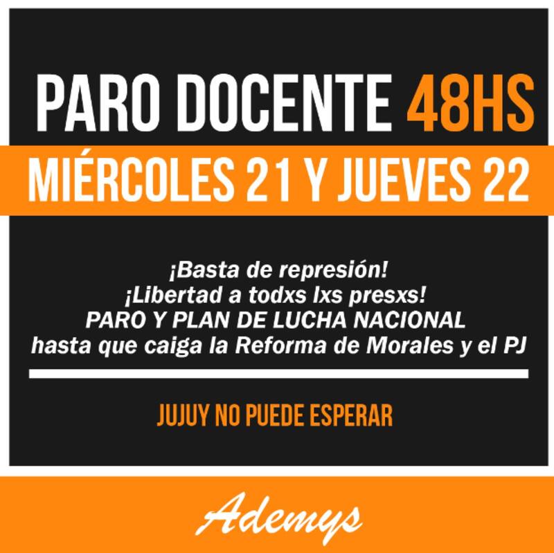 El afiche con el anuncio de paro docente por parte de Ademys.