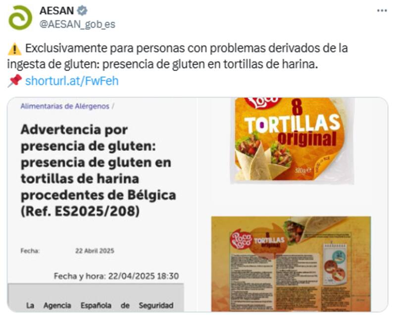 Imagen: cuenta oficial de X de la Agencia Española de Seguridad Alimentaria y Nutrición (AESAN).