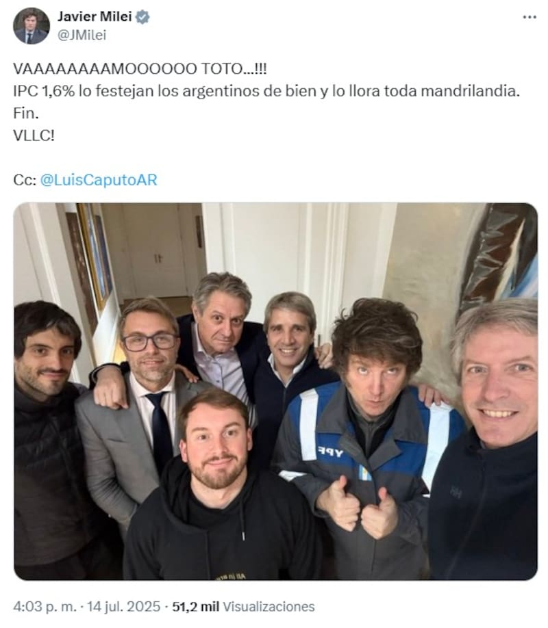 El mensaje que posteó el presidente Javier Milei en su cuenta de "X"