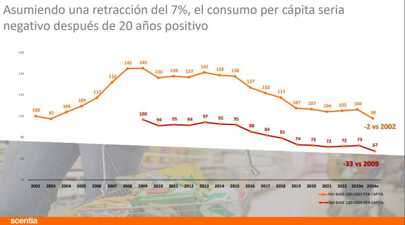 Scentia espera una fuerte retracción en el consumo, que volvería a niveles de hace 20 años.