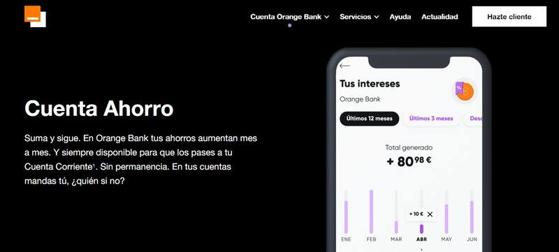 Orange Bankda un paso al frente y eleva la remuneración de su Cuenta Ahorro del 1,5% al 1,8% TAE para los clientes. (Imagen: captura de pantalla)
