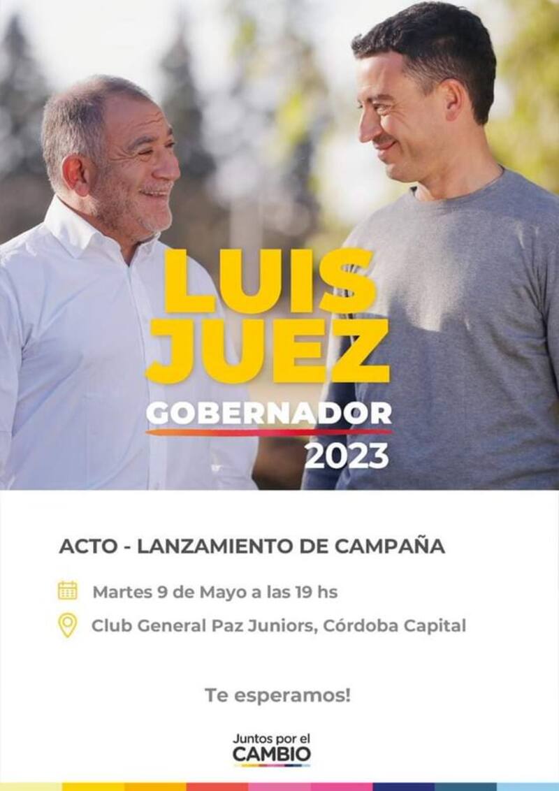 Luis Juez lanza este martes su campaña junto al radical Rodrigo de Loredo