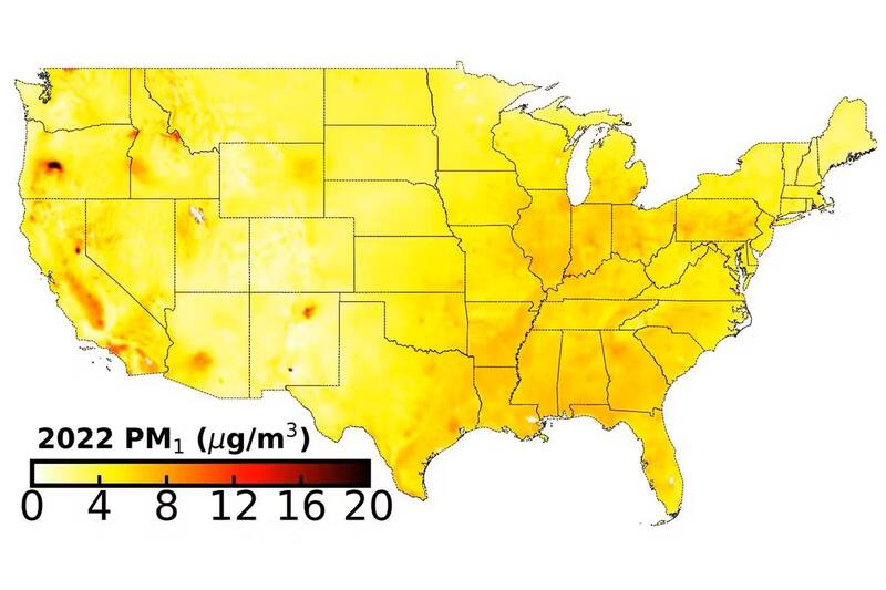 Las áreas rojas oscuras contienen concentraciones más altas de partículas tóxicas. Fuente: archivo.