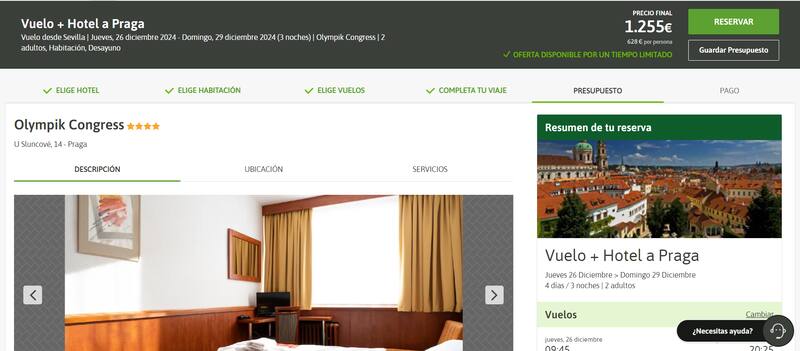 El Corte Inglés tiene un auténtico chollo para visitar Praga en Navidad con todo incluido a tan solo 620 euros. Fuente: El Corte Inglés