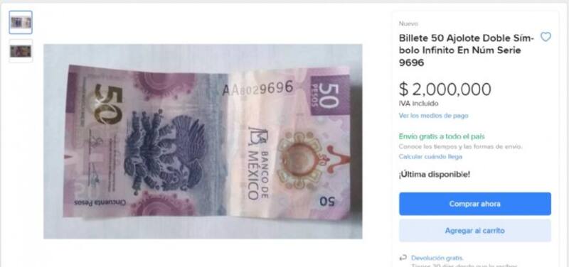 Venden billete ajolote radar repetir por 2 millones. Fuente: Mercado Libre