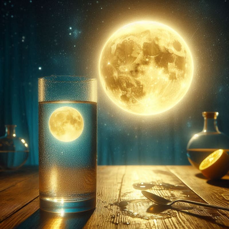 Agua de lluvia en Luna llena. Fuente: Bing AI.