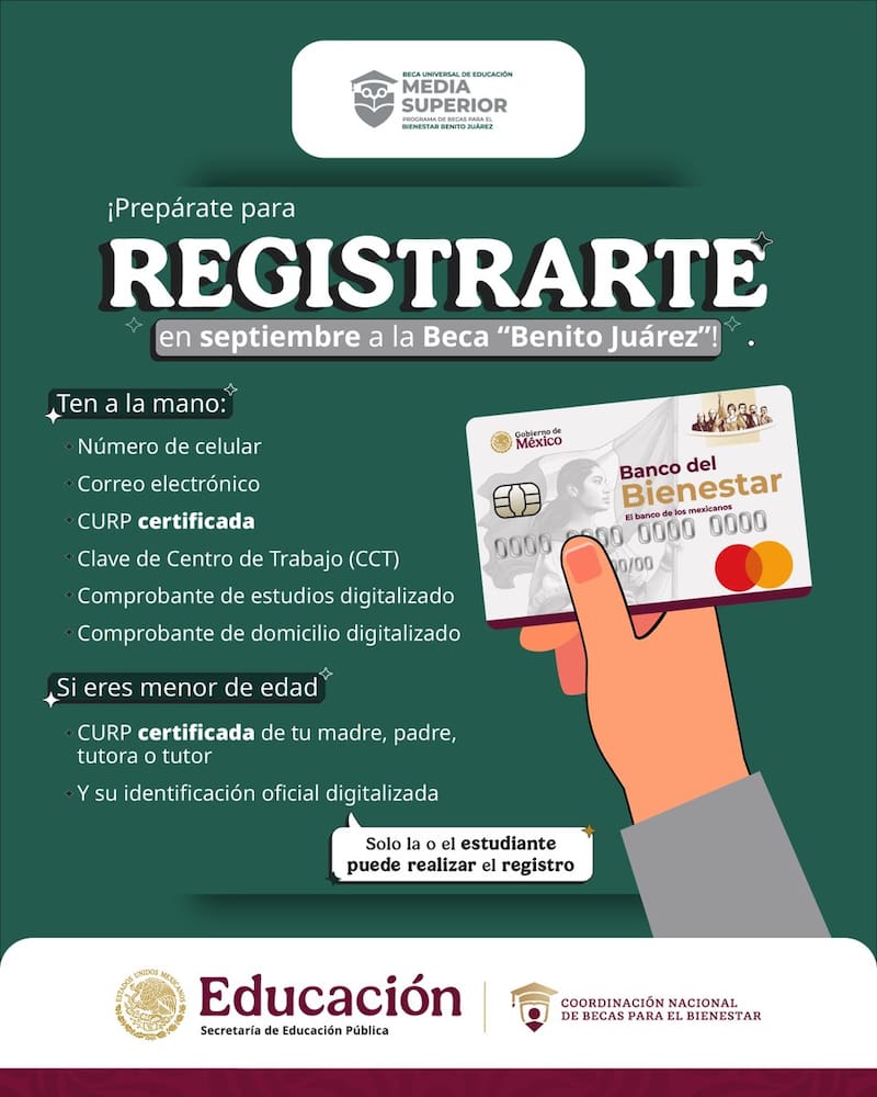 Registro y documentos para la Beca Benito Juáerez. Fuente: Gobierno de México.