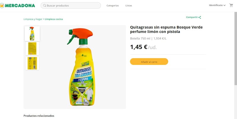 El quitagrasas sin espuma Bosque Verde con pistola ahora llega con fórmula mejorada (Foto: mercadona.es)