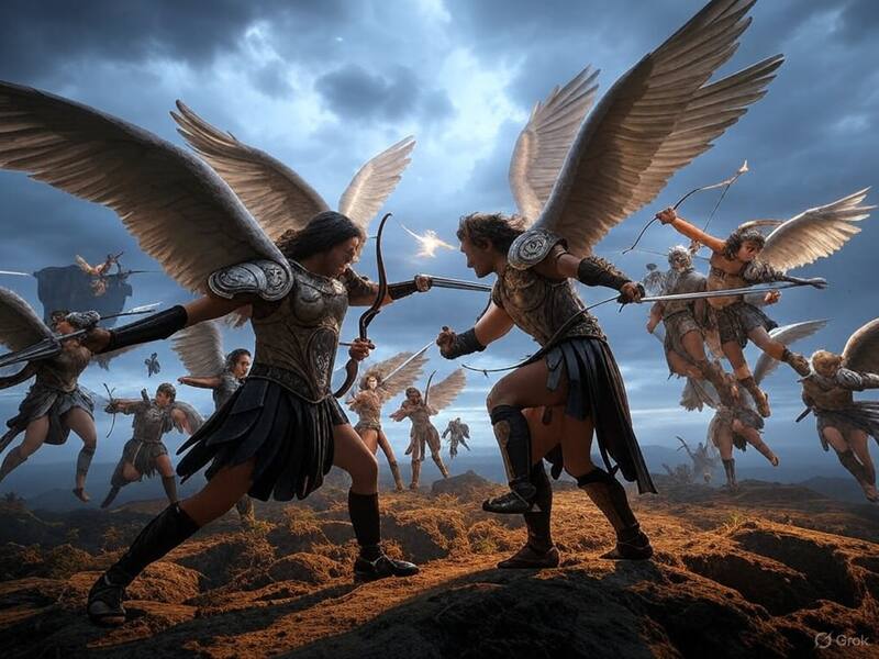 Ilustración de una batalla de ángeles. Fuente: Grock IA.