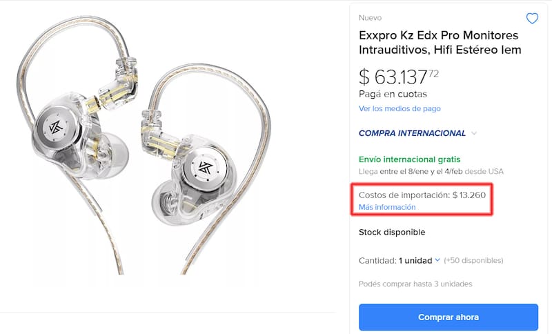 Atención: el costo de importación puede agregar una suma considerable al valor total de la compra.