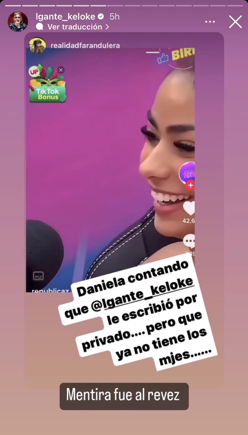L-Gante desmintió las declaraciones de Daniela de Gran Hermano.