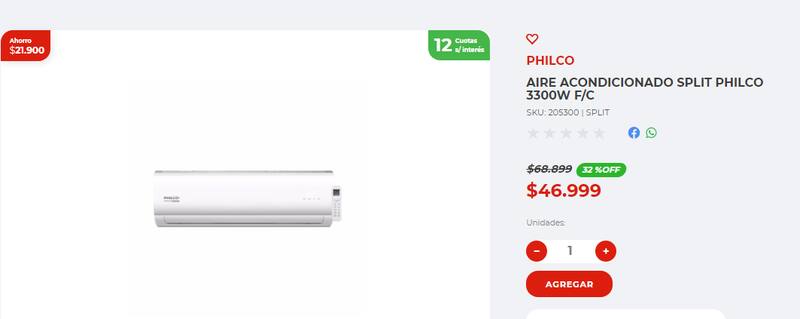 Aire acondicionado inverter Split Philco