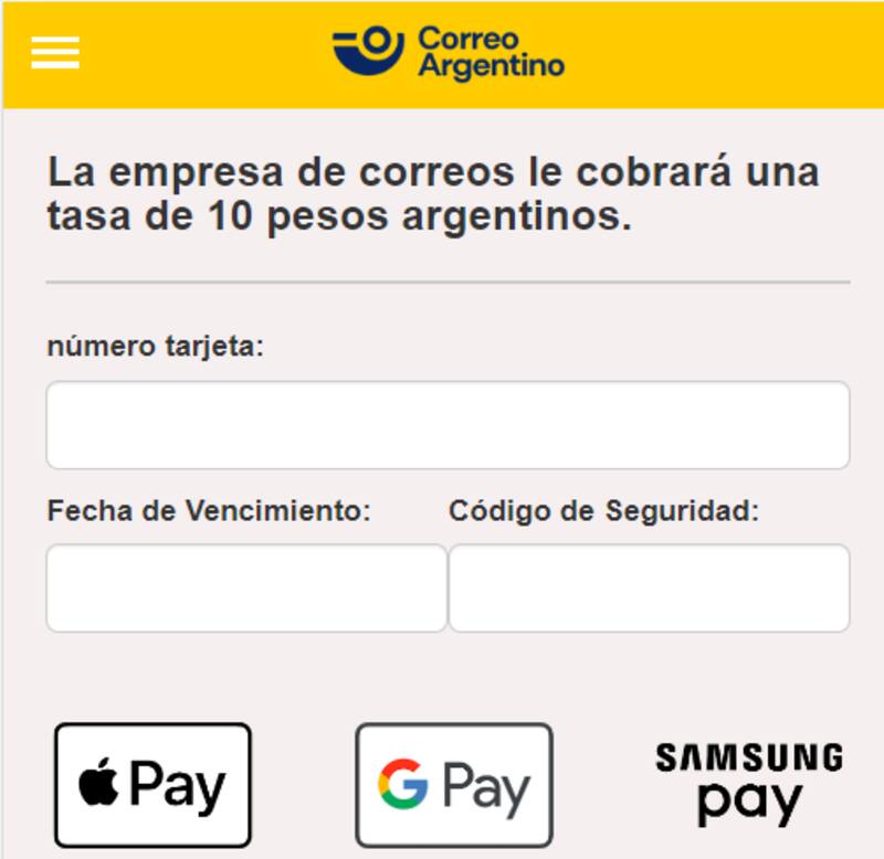 El sitio falso pide que se den credenciales de medios de pago. Fuente: Twitter