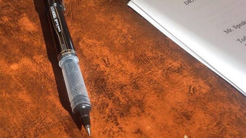 La foto que difundió la Casa Blanca con el borrador del discurso oficial