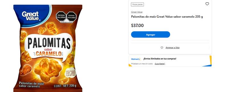 A pesar de su bajo costo, las palomitas de Great Value ofrecen un buen balance entre sabor y valor nutricional. Foto: super.walmart.com.mx/