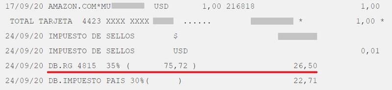 La percepción aparecerá en el pie del resumen de tu tarjeta de crédito con las siglas "DB.RG 4815 35%".