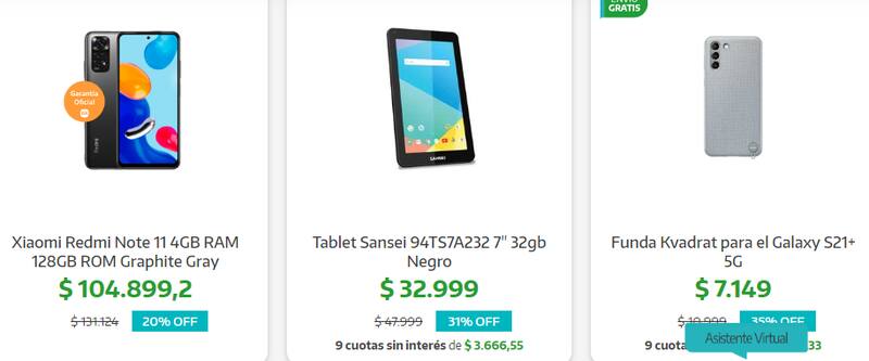 Xiaomi, Quantum y Motorola son algunas de las marcas que predominan en el marketplace. Fuente: Provincia Compras.