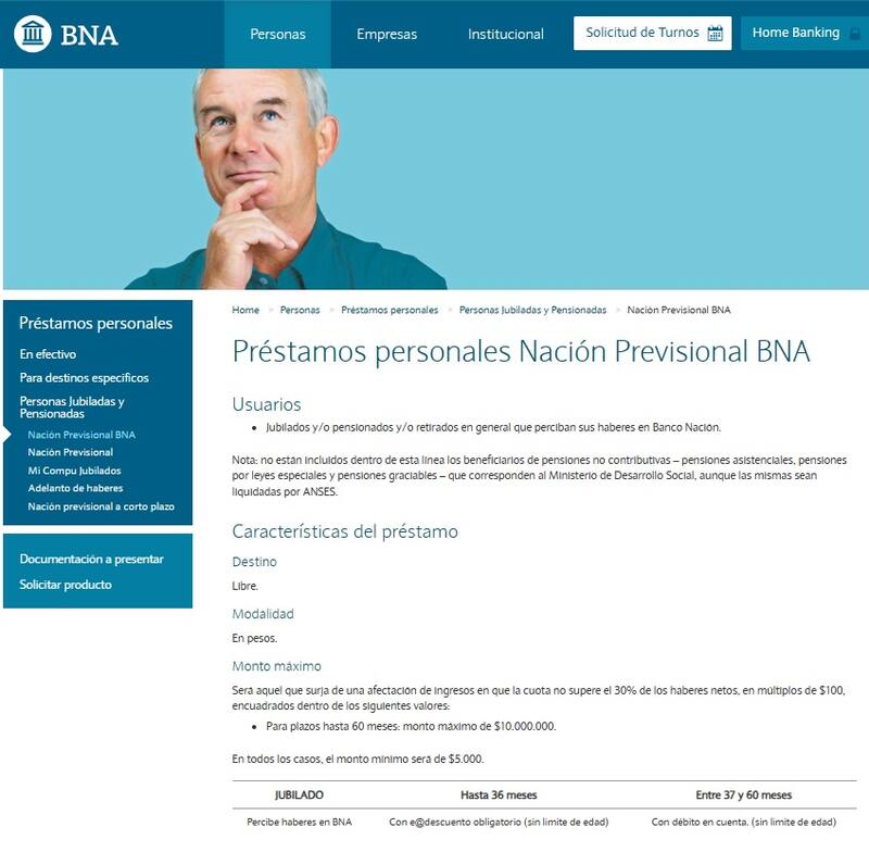El Banco de la Nación Argentina dispone de un atractivo crédito de hasta $ 10.000.000 para jubilados y pensionados (Fuente: bna.com.ar)