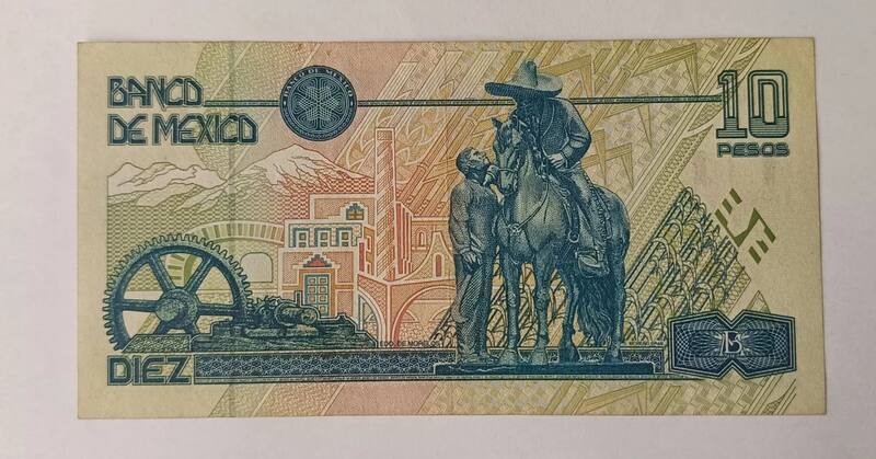 Reverso del billete de 10 pesos de 1992. Foto: www.mercadolibre.com.mx.