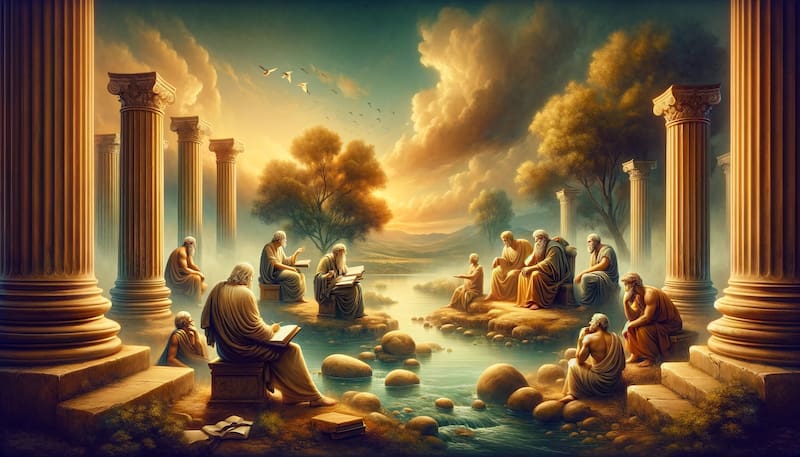 La felicidad, según los estoicos, era resultado de la virtud y la sabiduría, y se encontraba en el dominio de uno mismo, la resistencia al dolor y la indiferencia hacia los placeres y dolores externos. (Imagen: DALL-E)