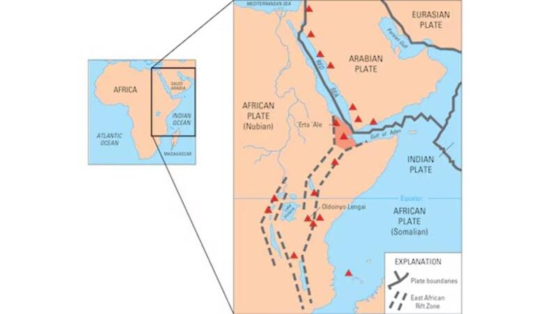 El Rift de África podría crear un nuevo continente. Fuente: Servicio Geológico de Estados Unidos.