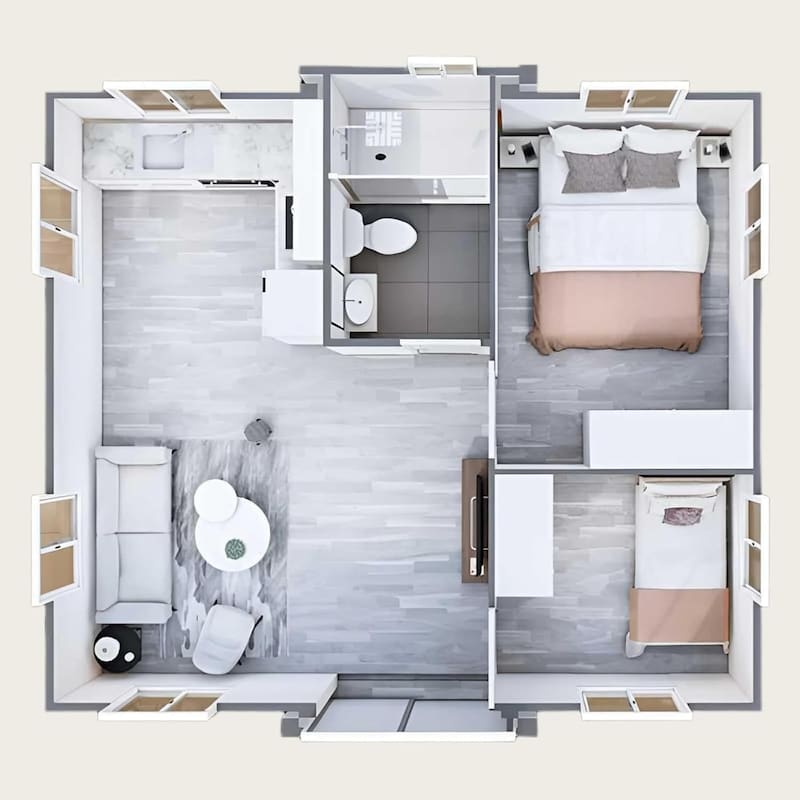 El interior de la casa de acero prefabricada que cuesta menos de 16.000 euros. (Fuente: archivo)