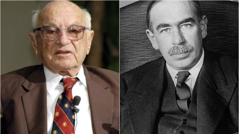 Milton Friedman y John Maynard Keynes, los exponentes de dos visiones opuestas sobre la economía y el rol del Estado.