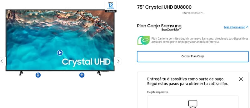 En la página correspondiente a cada televisor se encuentra el botón para cotizar el Plan Canje.