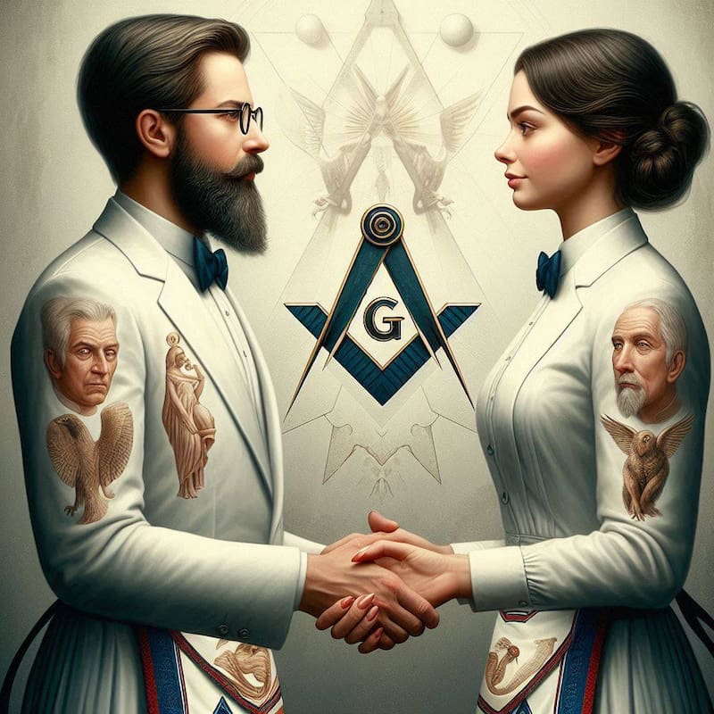 Hombres y mujeres masones. Fuente: Bing AI.