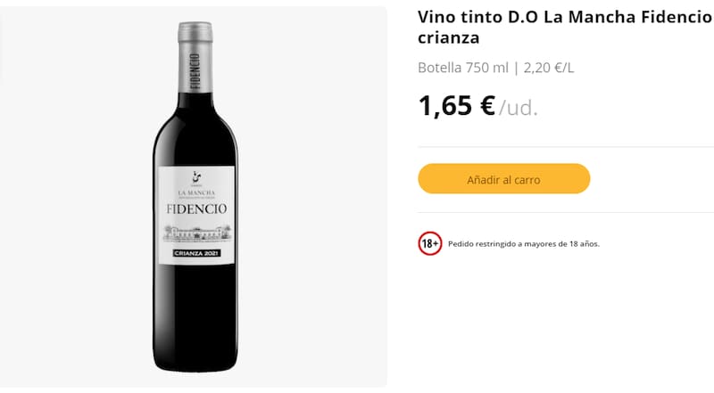 Vino tinto D.O La Mancha Fidencio crianza. Fuente: Archivo