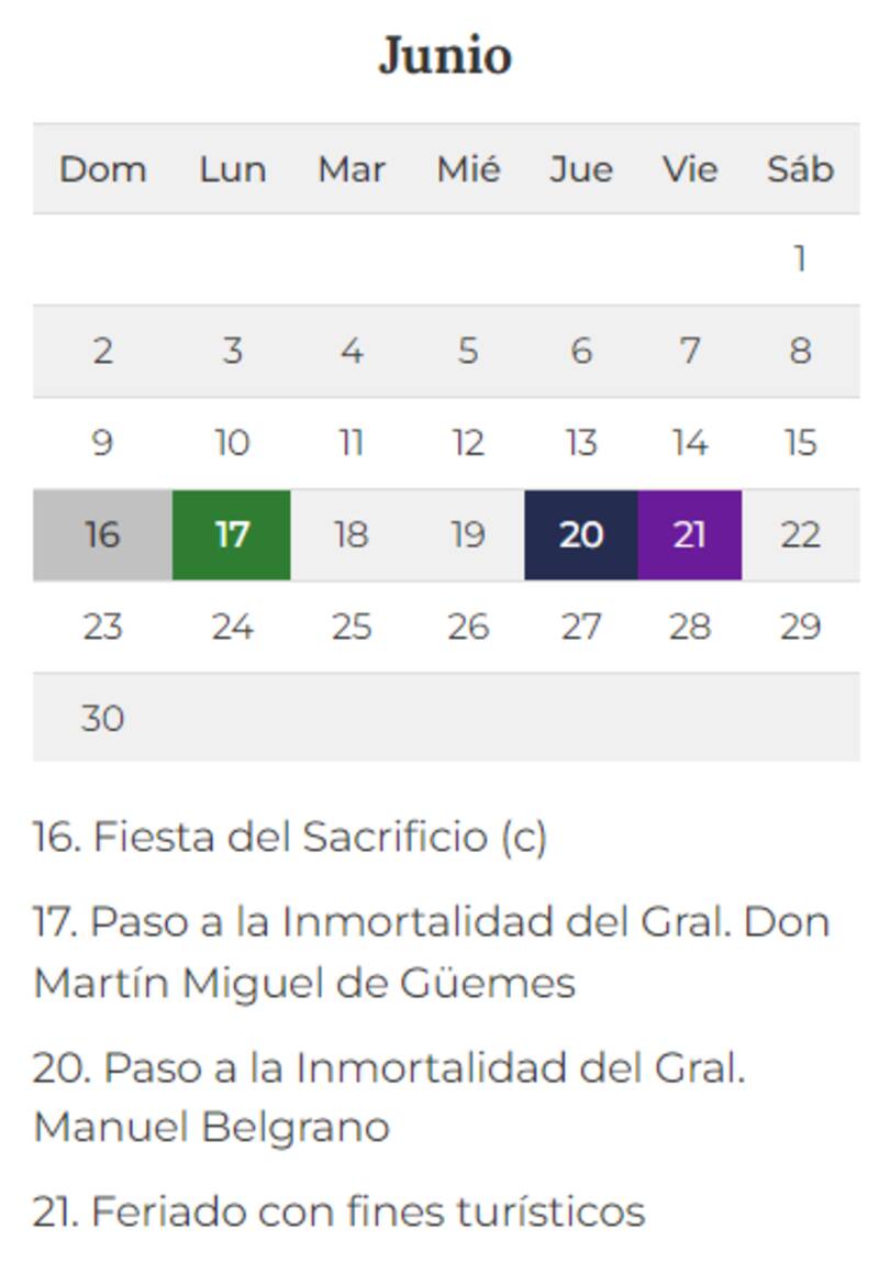 Por los feriados y fines de semana largos, la tercera semana de junio sólo tendrá dos días de actividad hábil