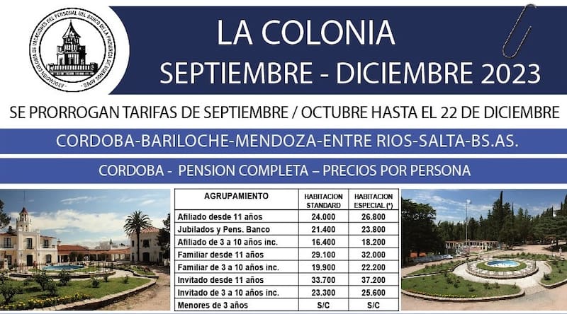 Así son las tarifas de pensión completa por persona para alojarte en este lugar (Fuente: www.lacoloniabp.com.ar)