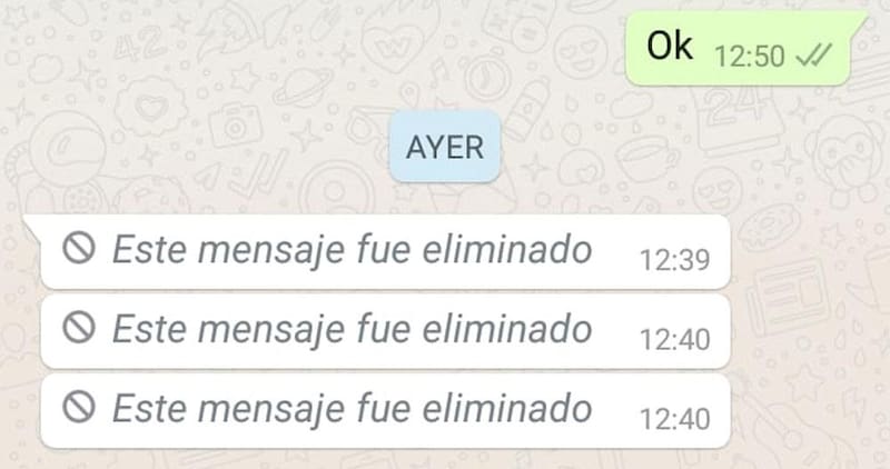 Mensaje eliminado en WhatsApp.
