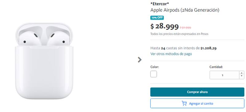 Airpods en la tienda oficial de Banco Nación.